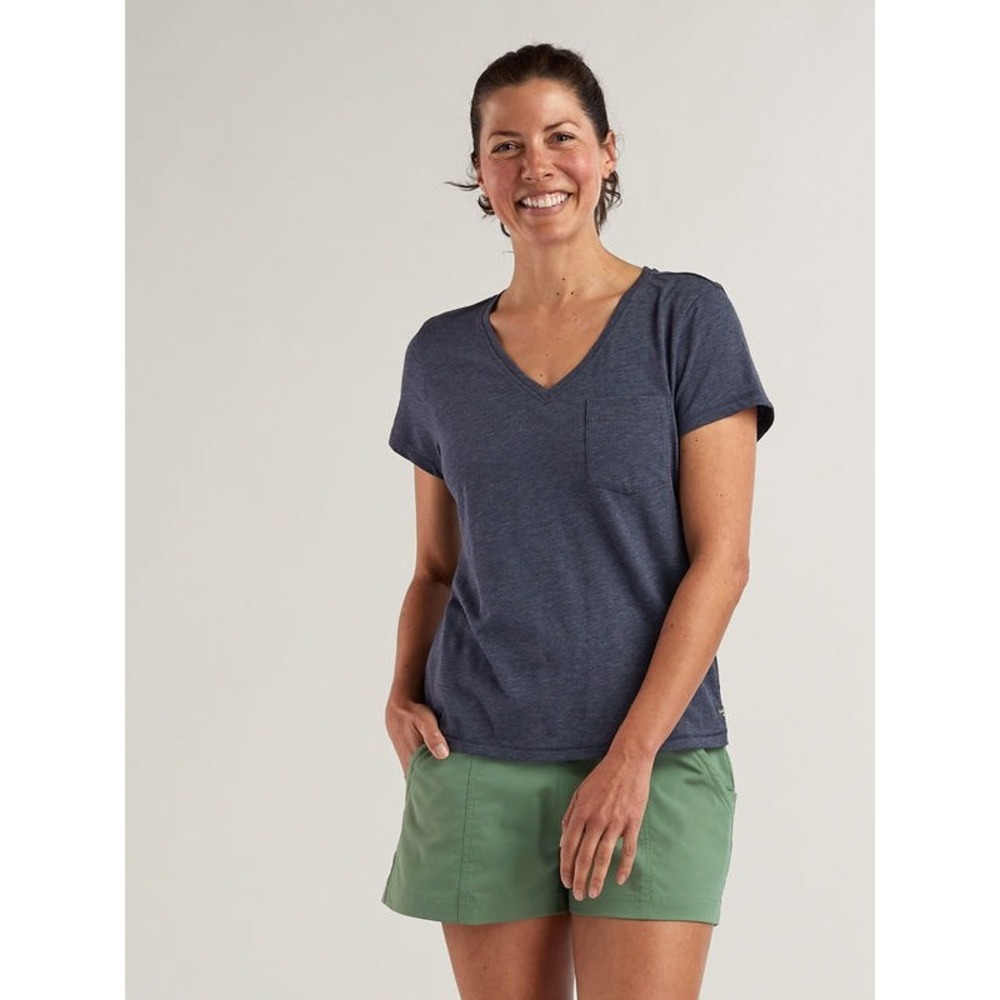 Toad&Co Womens Boundless Jersey V-Neck Pocket Tee Navy Blue Heather Large